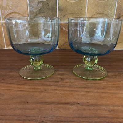 Floradora by Studio Nova Blown Glass Fruit Dessert Bowls Blue/Green Set of 2