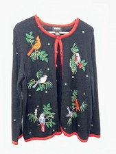 Vintage Designers Originals Studio Joy Large Cardigan Beaded Cardinals Holiday