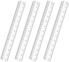 4 Pack Clear Plastic Straight Rulers, Ruler Bulk, 12 inch,