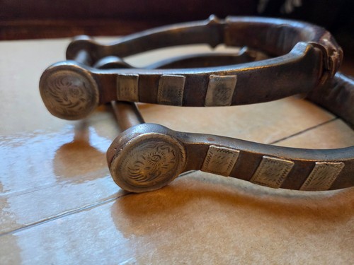 Hand Forged and Tapered Steel Oxbow Stirrups Silver Inlay. No Maker
