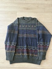 Vintage 90s Italia Acrylic Crewneck Patterned Knit Sweater Large Made In Italy