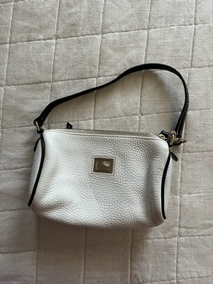 Dooney & Bourke Mini Barrel Wristlet Shoulder Bag White Pebble Leather Zip Top