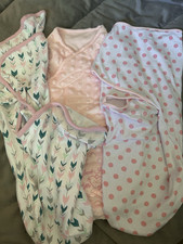 SwaddleMe SIMMED Swaddle Wrap Cotton Pink/White Girls 3M Lot