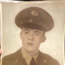 Vintage WWII US Army Soldier Hand-Colored Portrait Photo - 1940s Military