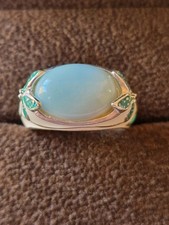 Silver Natural Aqua Marine Cabution Cut Ring