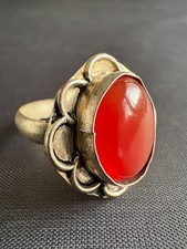 Vintage Silver Ring Reddish-Orange Carnelian Ring Handcrafted Ring 10 US