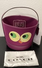 Coach Trick or Treat Bucket Bag Owl CCE03 Plum Canvas Smooth Leather 7.5" x 7"