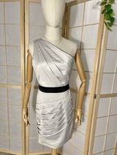 Lipsy One Shoulder Satin Dress UK 10 Grey Silver Cocktail Bodycon Ruched