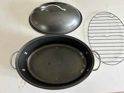 Roasting pan set, pan, a high-dome lid, & roasting rack 10qt capacity Bialetti