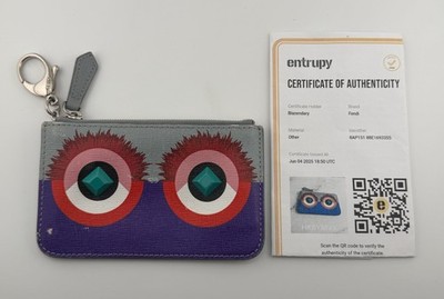 FENDI Monster Eyes Pochette Wallet Women's Purple Leather Zippy Coin Purse