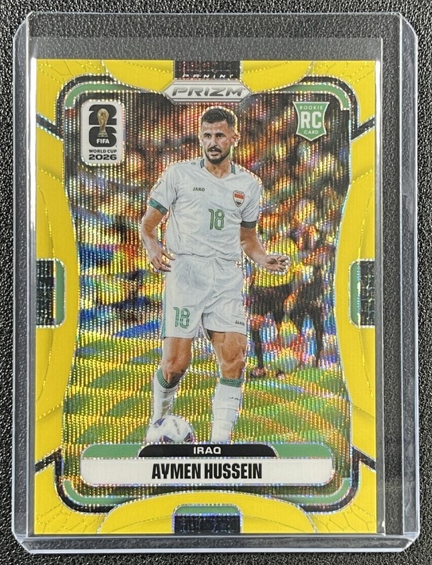 AYMEN HUSSEIN 2026 PANINI PRIZM WORLD CUP #457 FLUORESCENT YELLOW WAVE RC 10/180