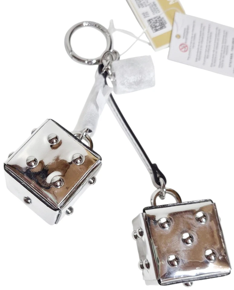 Michael Kors Bolso de Dados Dije Llavero Llavero Blanco Plata Multi 35F5SGFK1M Nuevo Foto 4 de 4