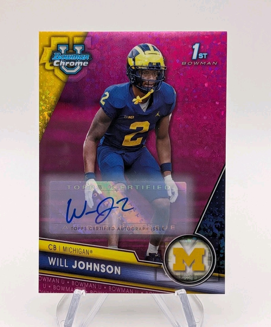 Will Johnson 2023 1st Bowman U Chrome #157 Fuchsia Mini Diamond Auto #d/150
