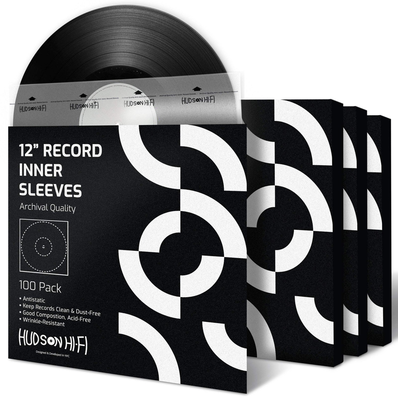 Hudson Hi-Fi 12" Vinyl Record Inner Sleeves – Premium Anti-Static, Acid-Free Arc