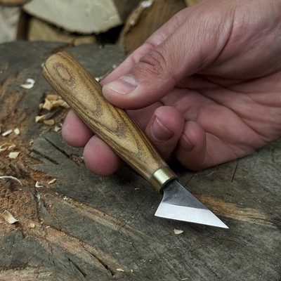 Chip Carving Knife Hand-Forged Small Carbon Steel Blade Ash Handle Gift.