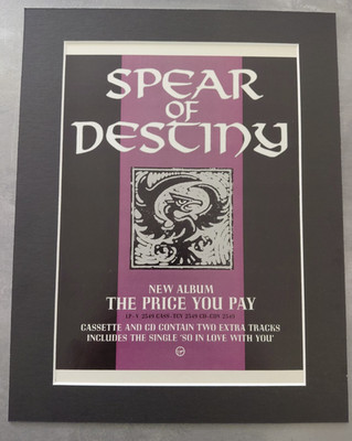 Spear Of Destiny The Price You Pay Promo Original Album Advert Mounted 14x11