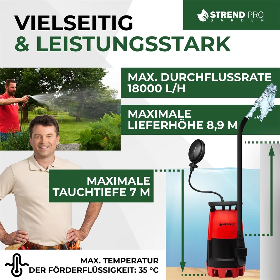 Tauchpumpe MC900E | FLACHSAUGEND ab 1mm | mit SCHWIMMERM | 900W, 18000 l/h | ... - Bild 3 von 4