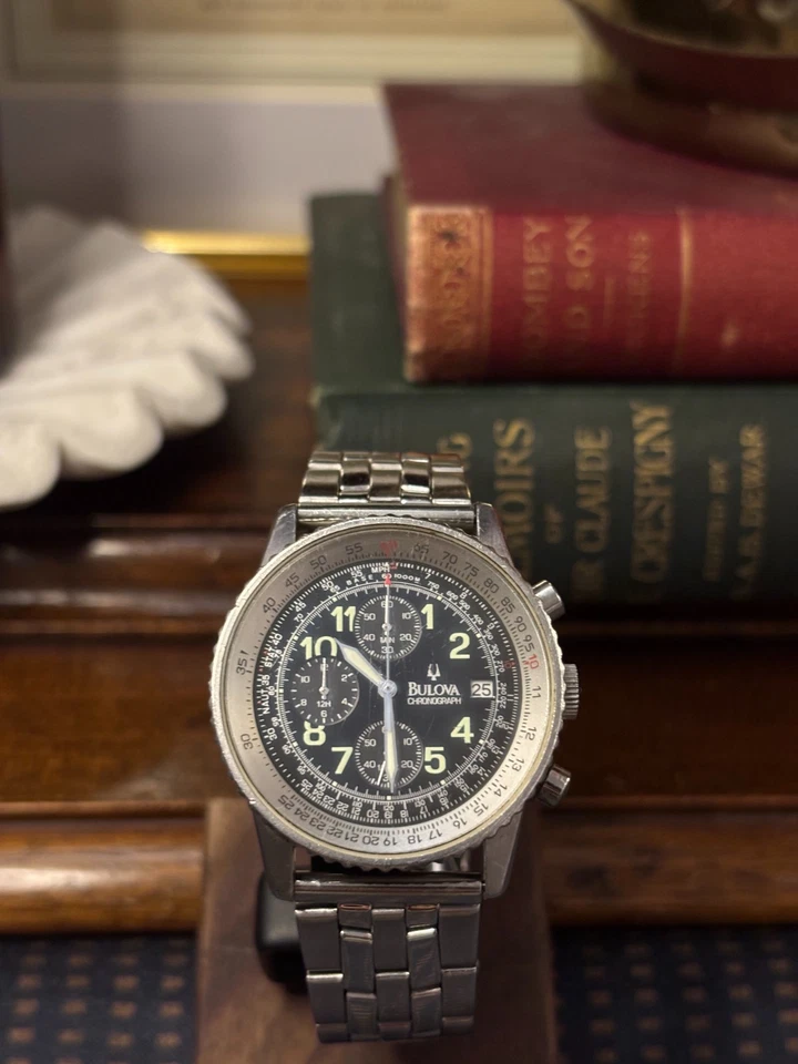 Кварцевые часы с хронографом Bulova | черный циферблат | стиль пилота | винтаж 1990-х 36 мм - Изображение 2 из 4