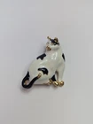 Vintage Gold Tone Enamel Black & White Cat Pin/Brooch Costume Jewelry