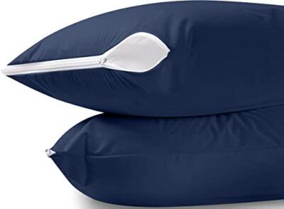 Utopia Bedding Waterproof Pillow Protector Zippered (2 Pack) Queen Navy   Bed