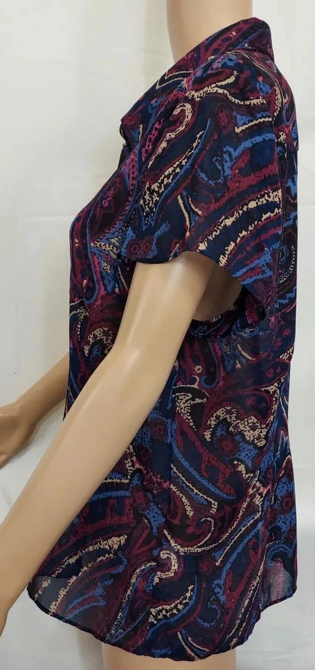 Blusa RENA ROWAN Talla 14 Azul, Borgoña Estampado Paisley Manga Corta Top Camisa Foto 4 de 4