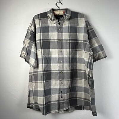Greg Norman Collection Button Down Shirt Mens XL Gray Plaid Linen Cotton Blend
