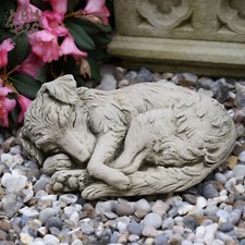 Collie Dog Puppy Stone Statue | Animal Outdoor Garden Sculpture Figure Ornament