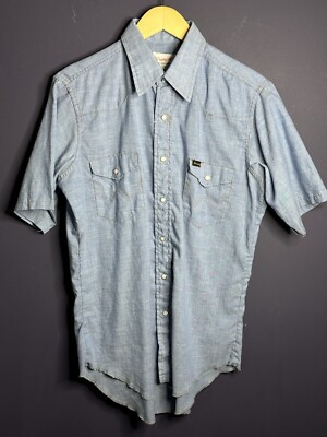 Wrangler Denim Pearl Snap Western Shirt Pre-Shrunk Sanforized Sz L 22x31 60s VTG