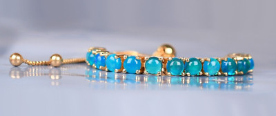 Blue Peruvian Opal Bracelet Bolo Chain Bracelet Round 4MM Opal Bracelet Gifts