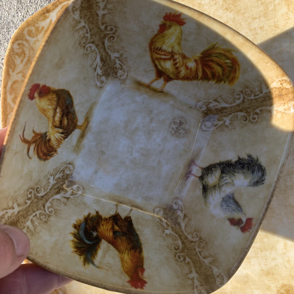 222 Fifth RUSTIC ROOSTER Chip & Dip prato de servir porcelana tigela CONJUNTO 2 ❤️sj10m3 - Imagem 4 de 4
