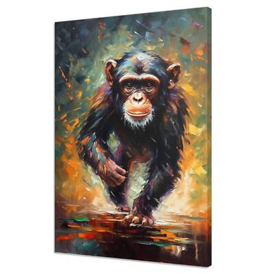 Colourful Running Baby Chimpanzee Animal Monkey Modern Canvas Print
