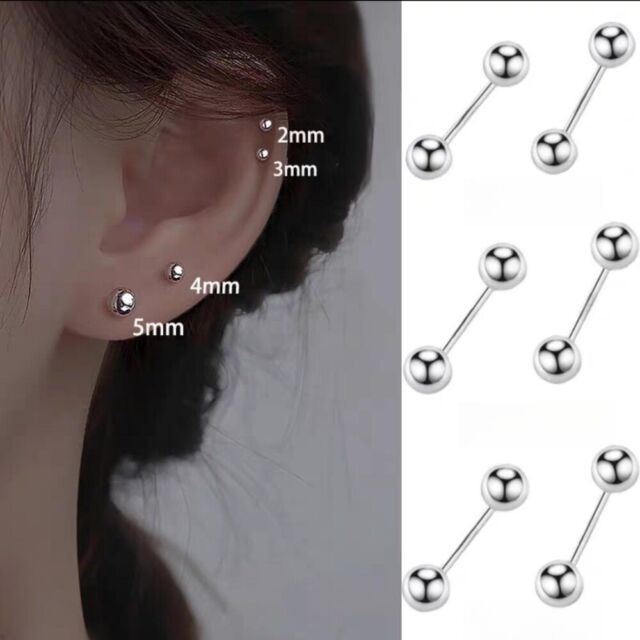 30pc Steel Double Ball 3/4/5mm Barbell Ear Cartilage Helix Tragus Stud Earrings