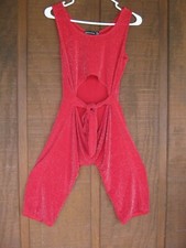 US 12 Pretty Little Thing Red Textured Glitter Cut Out Tie Waist Dress Unitard 