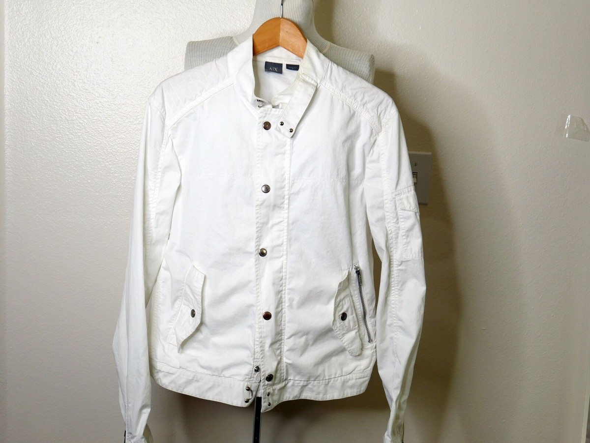 AX Armani Exchange Womens White Cotton Zip and Button Up AX Armani Exchange Womens White Cotton Zip and Button Up