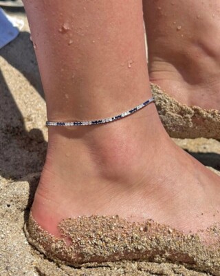 Round Cut Lab Created Black Diamond Tennis Anklet In 14K White Gold  Finish