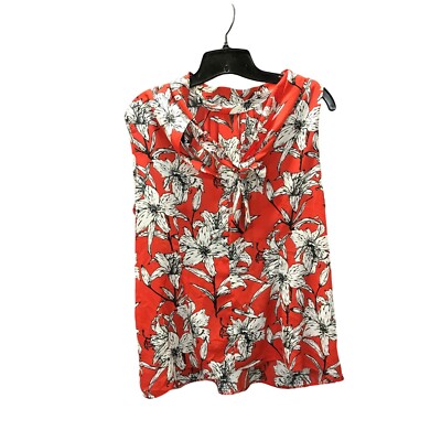 Dunnes Orange White Floral Print Sleeveless Tie at Neckline