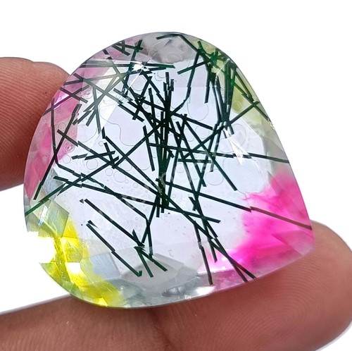 102.35 Ct Pear Cut BI Color Rutilated Quartz Ametrine Doublet EGL Loose Gems M25 - Picture 2 of 7