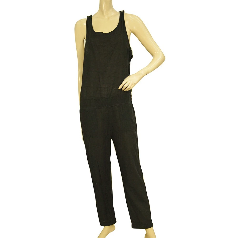 Crossley Black Sleeveless Jumpsuit Pants Cotton Overall Trousers