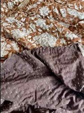Famous Handmade Cotton Brown Indian Kantha Quilt King Size Bedspread Blanket