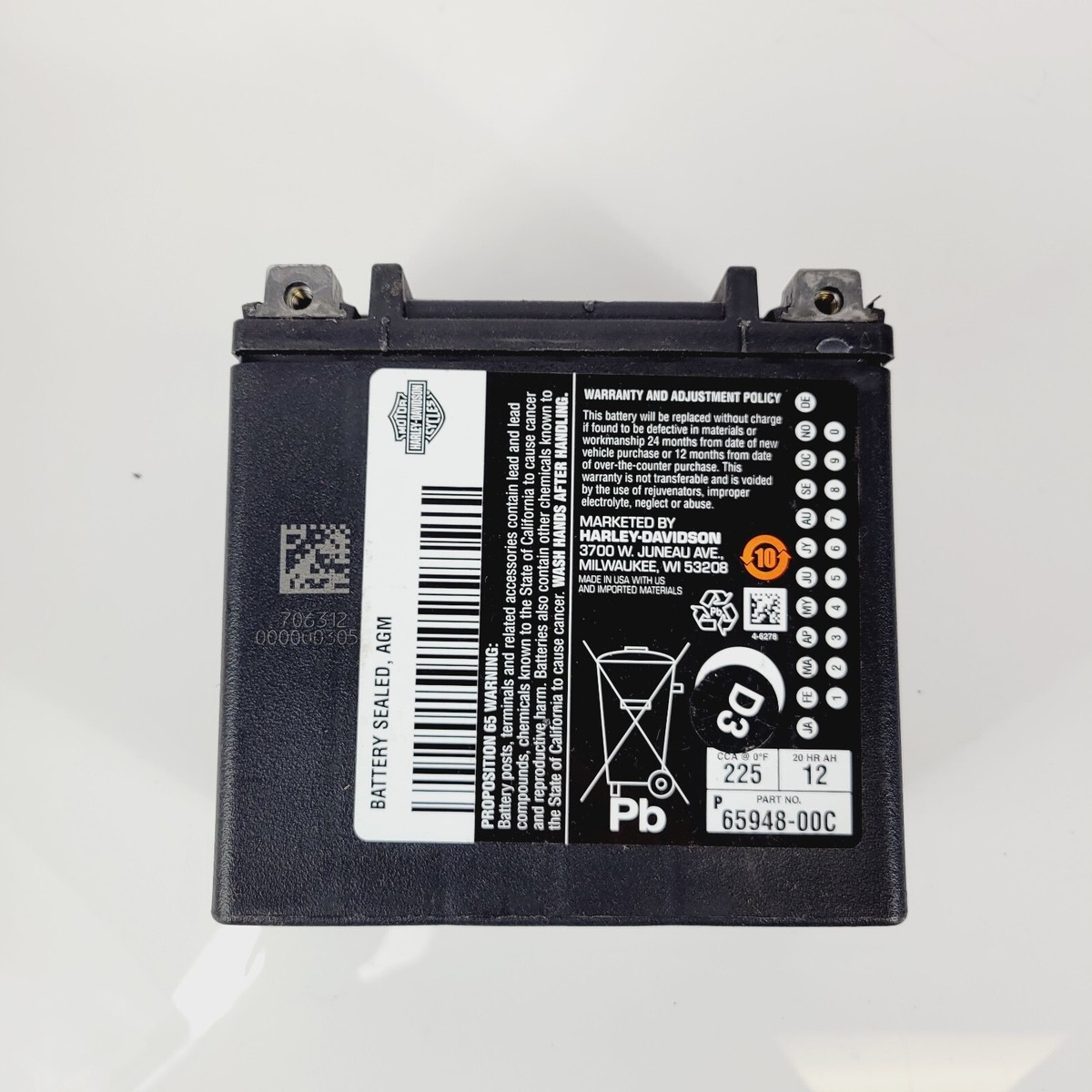 Genuine Harley Davidson 65948-00C Sealed AGM Battery 12V 12Ah CCA