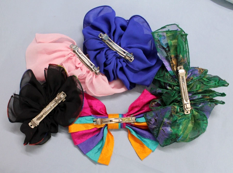 VTG ASSORTED Lot 5 80s/90s OVERSIZED Chiffon Silk FRENCH HAIR CLIP BOWS BARRETTE - Image 2 of 4