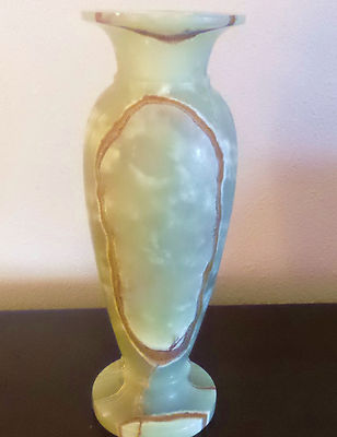 Stunning Vintage 13 Marble Onyx Vase Green White W Brown Veins