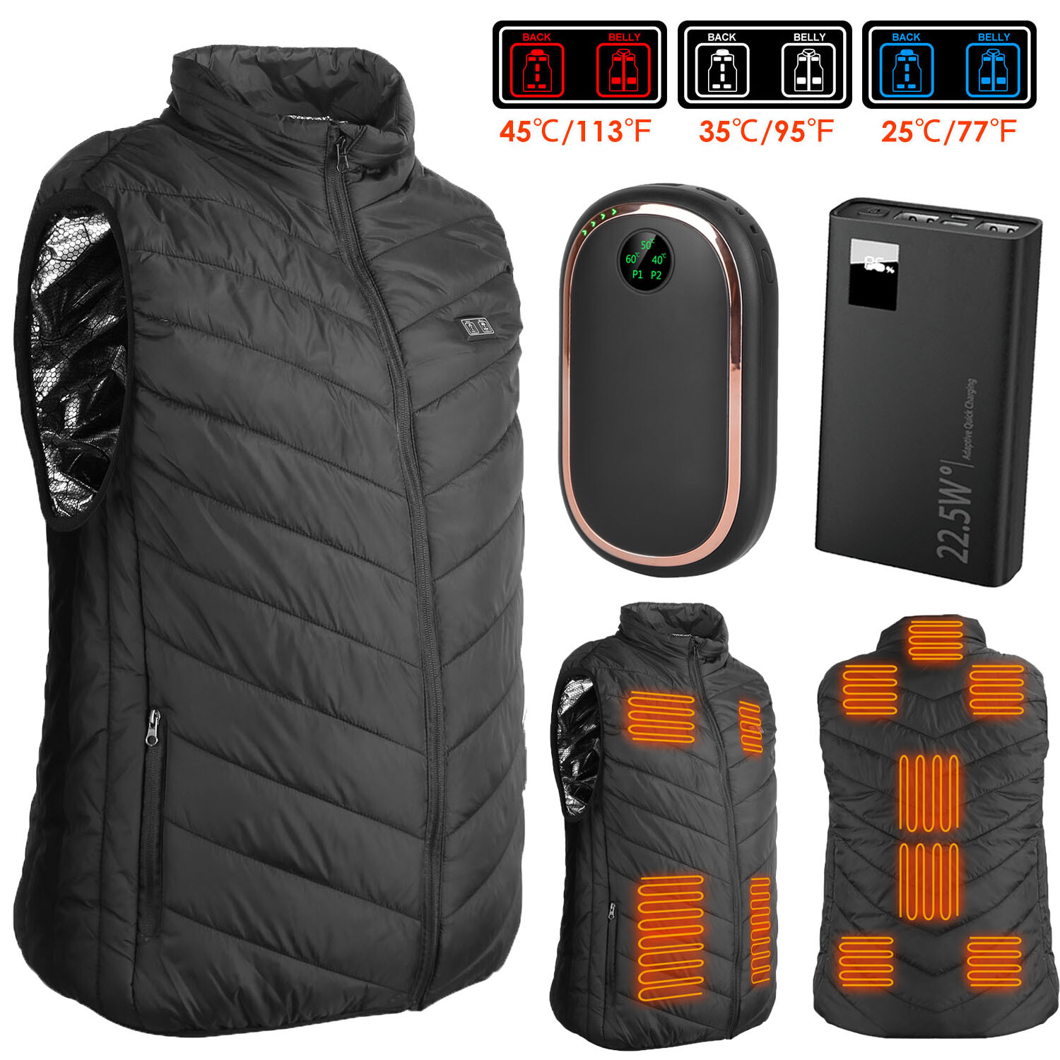 Electric Heated Vest Winter Heating Warmer + 10000Mah Power Bank / Hand