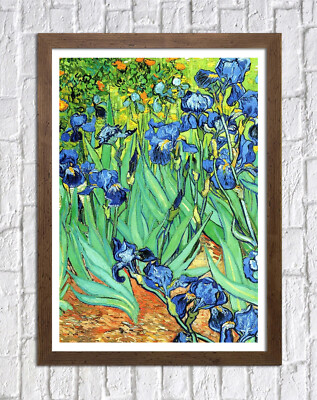 VAN GOGH IRISES 2 - GERAHMTES LEINWANDBILD WANDBILD BILD PAPIERDRUCK - GRÜN