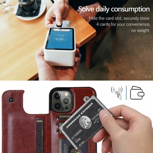 Wallet Card Holder Case for iPhone 16 15 14 13 12 11 Pro Max XS XR Leather Cover - Picture 27 of 81