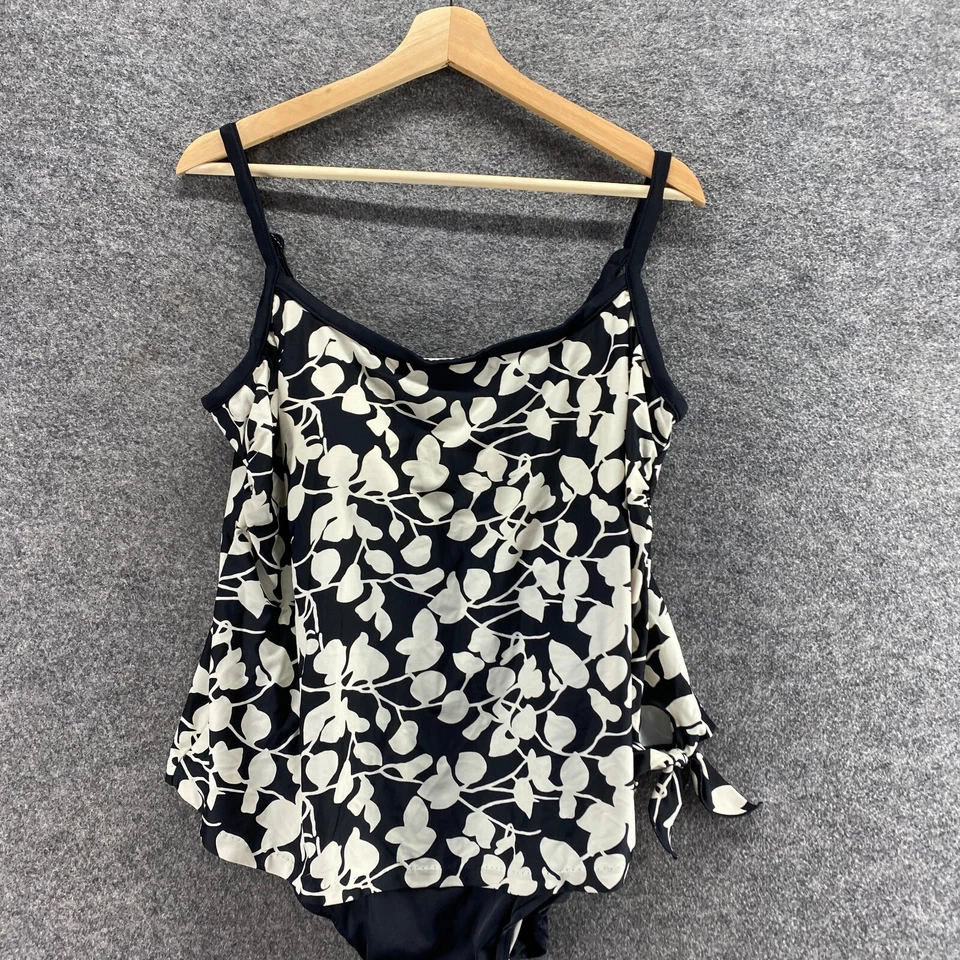 Traje de baño Azul para mujer 16W Plus negro floral de una pieza sin mangas forrado con cuello en V Foto 3 de 4