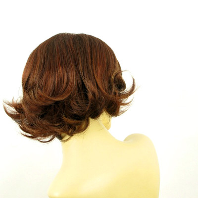 Perruque Courte Femme Multicolore - Brun Cuivré, Blond Clair & Reflets Roux - Modèle Elsa 33h - Synthétique 35cm