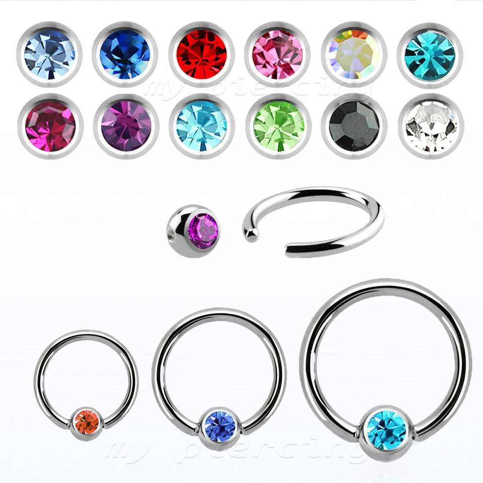 PAR 20g 18g 16g 14g Acero Quirúrgico Circonita cúbica Anillo de Cuentas Cautivas Oreja Cartílago Nariz Anillo Foto 2 de 4