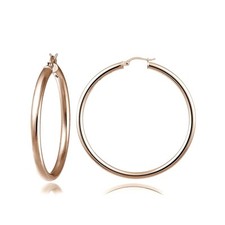 Rose Gold Tone over Sterling Silver 3mm High Polished Round Hoop Earrings, 35mm