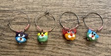 4 Cute Colorful Kitty Cat Wine Glass Charms  Handmade New